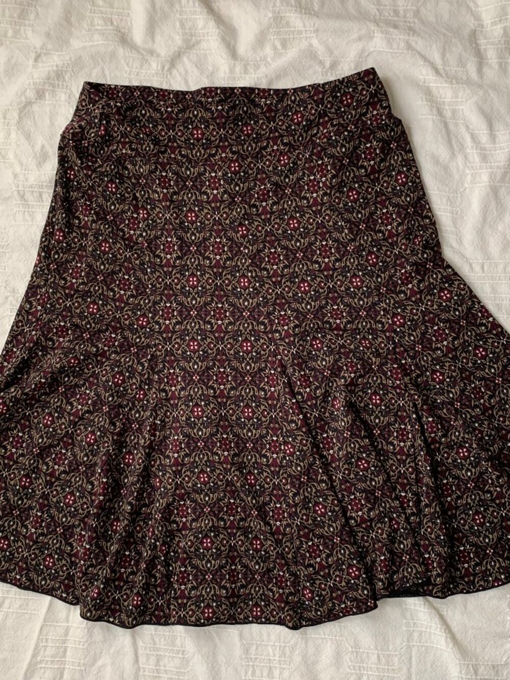 Y2K Charter Club Floral Medallion Midi Skirt Black Burgundy Size P/M